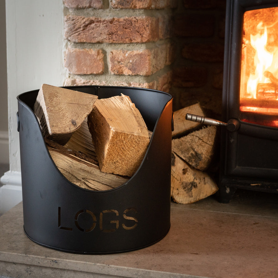 Black Finish Logs and Kindling Buckets & Matchstick Holder