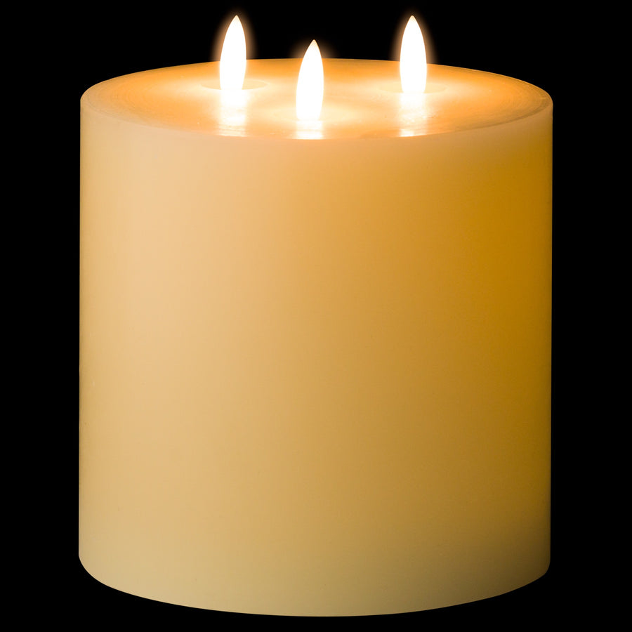 3 Wick Natural Glow LED Ivory Pillar Candle