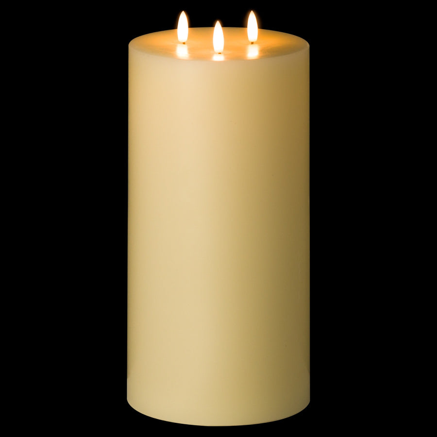 3 Wick Natural Glow LED Tall Ivory Pillar Candle