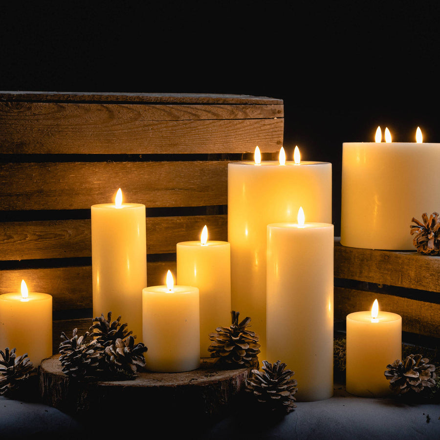 3 Wick Natural Glow LED Tall Ivory Pillar Candle