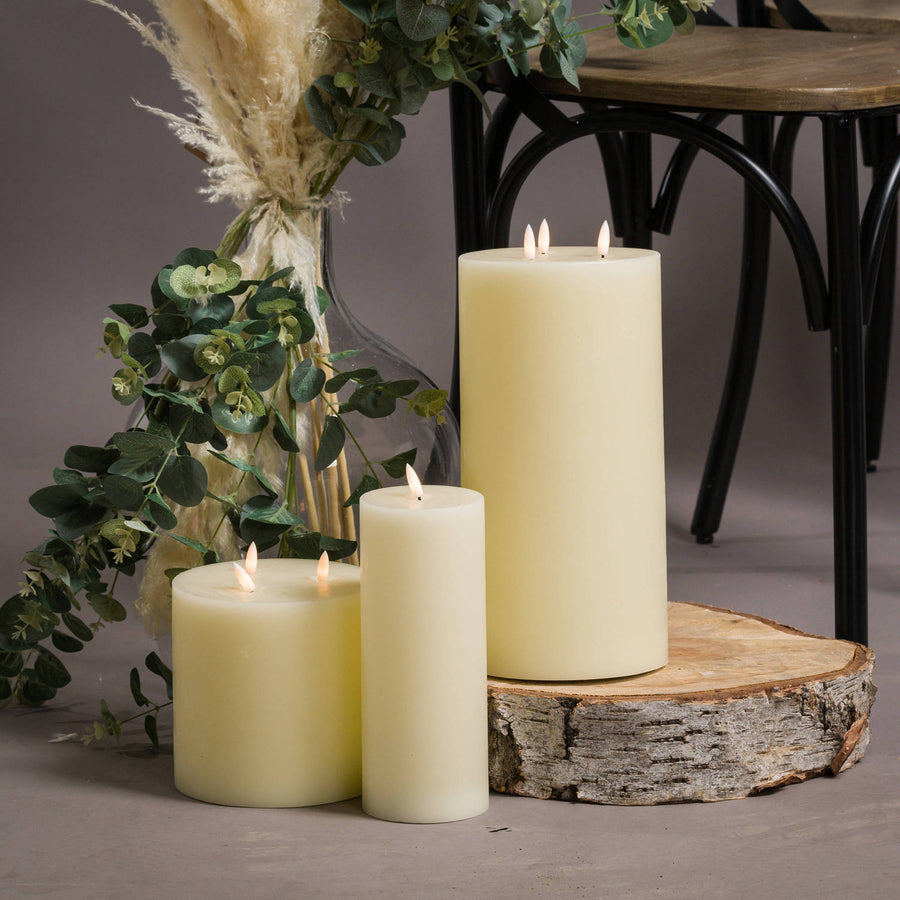 3 Wick Natural Glow LED Tall Ivory Pillar Candle
