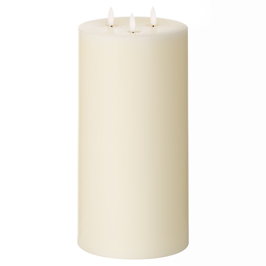 3 Wick Natural Glow LED Tall Ivory Pillar Candle