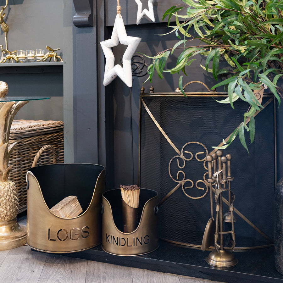 Bronze Finish Logs and Kindling Buckets & Matchstick Holder