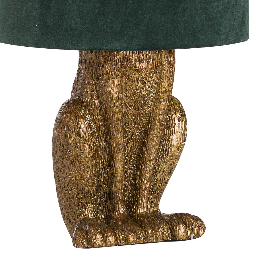 Antique Gold Hare Table Lamp with Green Velvet Shade