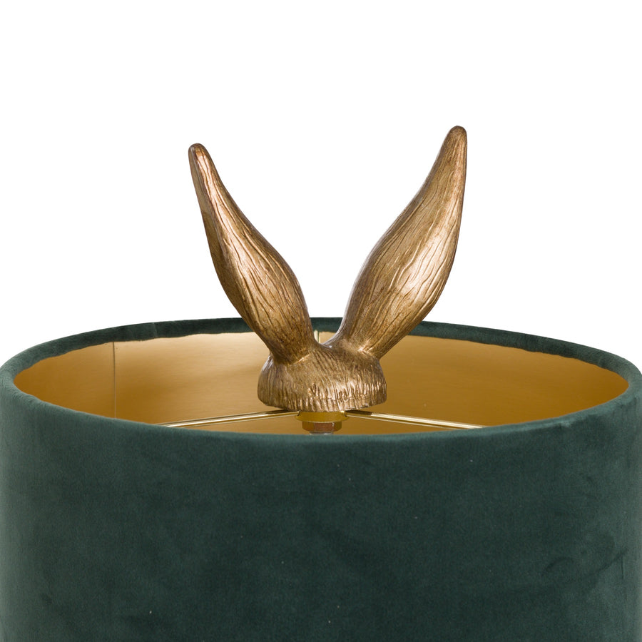 Antique Gold Hare Table Lamp with Green Velvet Shade