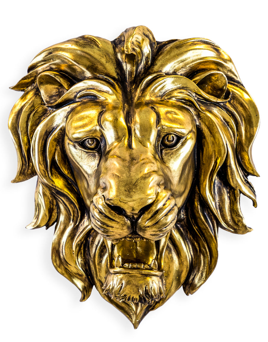 Large Gold Roaring Lion Head Wall Mount